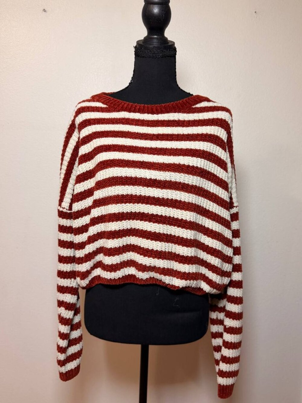 Sadie & Sage Striped Chenille Ribbed Knit Cropped Sweater Coastal Grandma Style